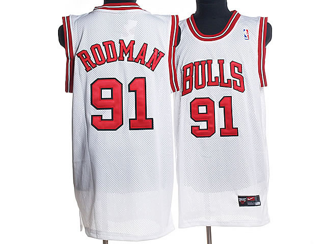 NBA Chicago Bulls 91 Dennis Rodman Authentic White Throwback Jerseys Final Patch
